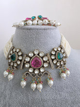Green Pink Doublet Moissanite pearl kundan necklace/Kundan choker/Indian wedding/Bridal jewelry/Indian Wedding/Pakistani/Punjabi