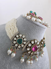 Green Pink Doublet Moissanite pearl kundan necklace/Kundan choker/Indian wedding/Bridal jewelry/Indian Wedding/Pakistani/Punjabi
