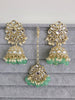 Mint Green Gold Kundan Tikka w/Earring Set/ Indian Bridal Maang Tikka /Teeka Tika Headpiece Handmade Pearl Jewelry For Women Bollywood