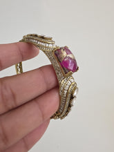 Hot Pink Fire Stone Victorian Moissanite Polki openable bracelets,Single Bangle, bridesmaid gifts,Indian Pakistani Jewelry, Indian wedding