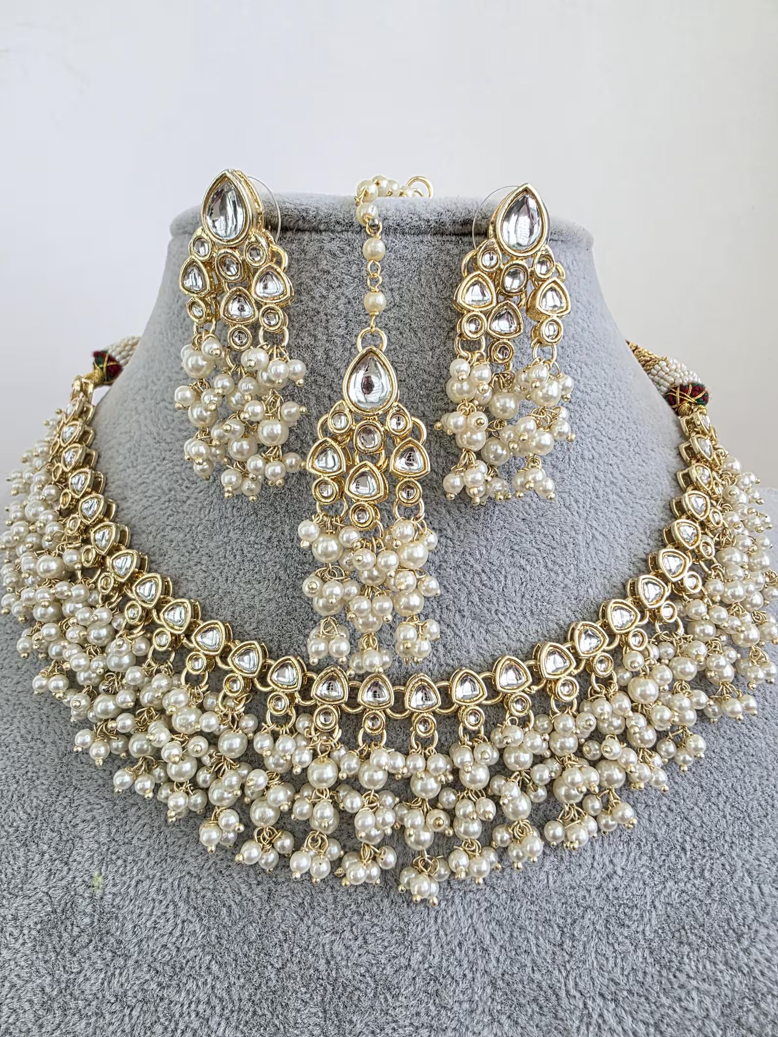 White Kundan Pearl Necklace Set/ Kundan Choker/Bollywood Jewelry/Indian jewelry/ Pakistani necklace/ punjabi necklace/bridal /indian wedding