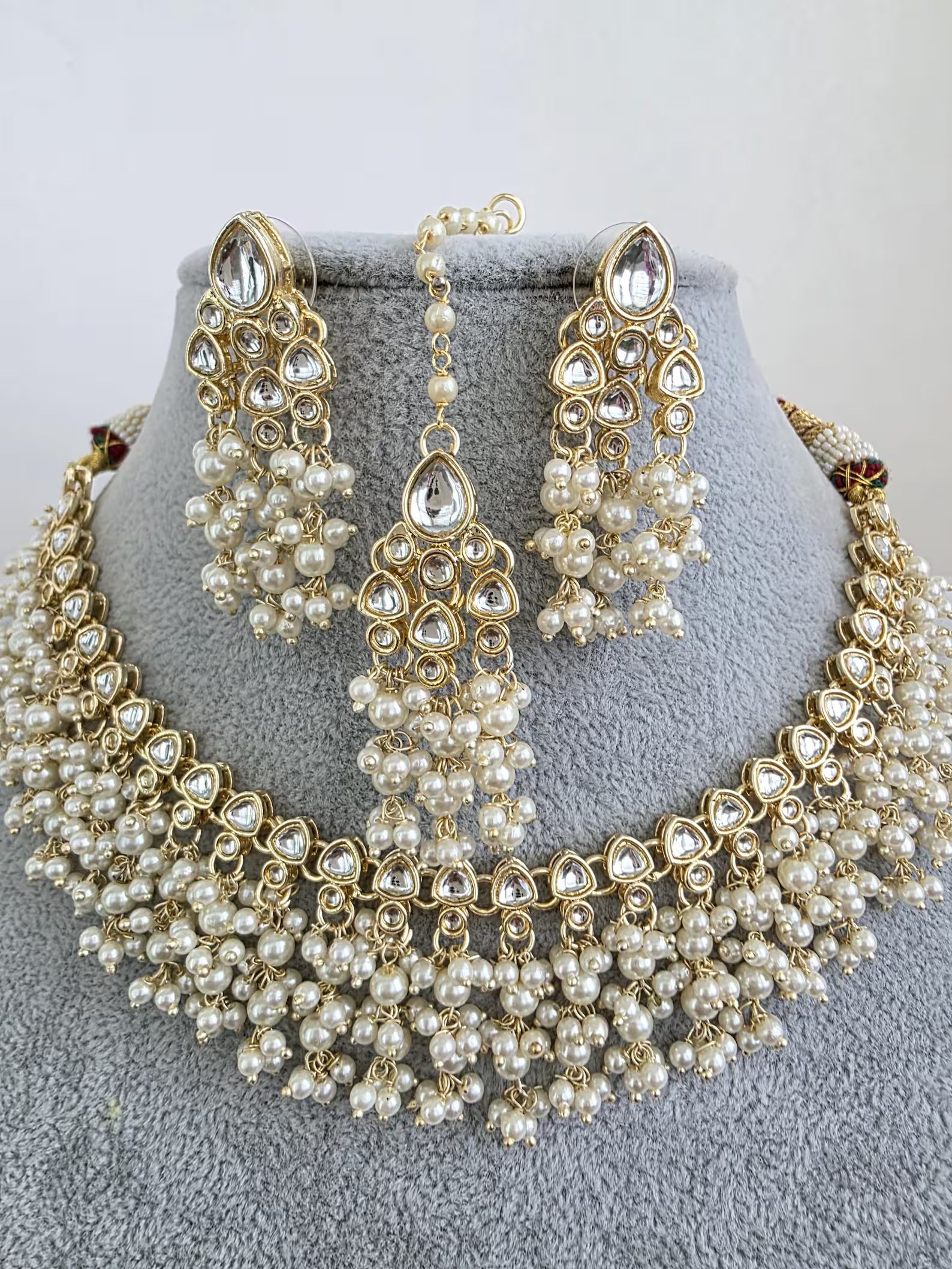 White Kundan Pearl Necklace Set/ Kundan Choker/Bollywood Jewelry/Indian jewelry/ Pakistani necklace/ punjabi necklace/bridal /indian wedding