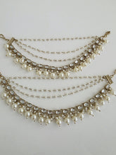 Dull Gold kundan pearl Ear Chain/Sahare/Pearl kaan chain/Earring support chain/Indian Jewelry/Pakistani Jewelry/Bahubali Eaarrings sahara