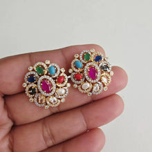 Navratan American Diamond Earrings/Victorian Stud earrings/Statement Earrings/CZ Stud Earrings//Pakistani Jewelry /Punjabi/Indian Jewelry