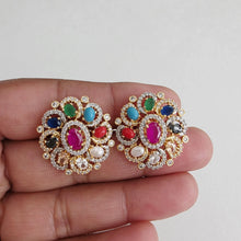 Navratan American Diamond Earrings/Victorian Stud earrings/Statement Earrings/CZ Stud Earrings//Pakistani Jewelry /Punjabi/Indian Jewelry