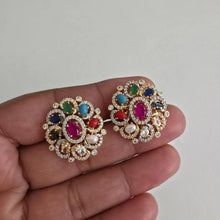 Navratan American Diamond Earrings/Victorian Stud earrings/Statement Earrings/CZ Stud Earrings//Pakistani Jewelry /Punjabi/Indian Jewelry