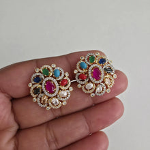 Navratan American Diamond Earrings/Victorian Stud earrings/Statement Earrings/CZ Stud Earrings//Pakistani Jewelry /Punjabi/Indian Jewelry
