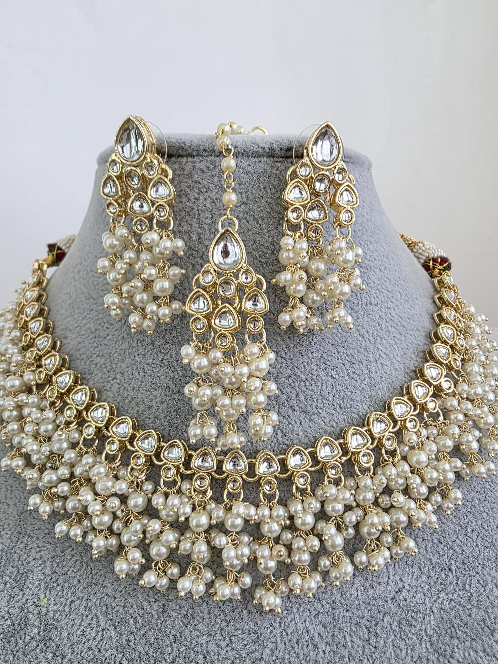 White Kundan Pearl Necklace Set/ Kundan Choker/Bollywood Jewelry/Indian jewelry/ Pakistani necklace/ punjabi necklace/bridal /indian wedding