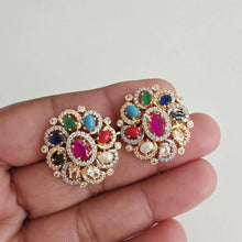 Navratan American Diamond Earrings/Victorian Stud earrings/Statement Earrings/CZ Stud Earrings//Pakistani Jewelry /Punjabi/Indian Jewelry