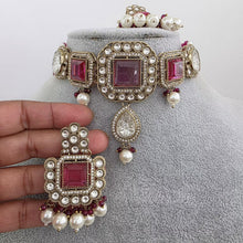 Magenta Hot pink pearl Kundan choker Necklace/Bollywood Jewelry/Indian bridal Kundan necklace/indian Pakistani Punjabi wedding jewelry