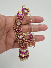 Ruby Antique Gold-plated Kemp Peacock Earcuff Earrings/Earcuff Jhumkas/Traditional ethnic earrings/Trendy South indian earrings/Bridal