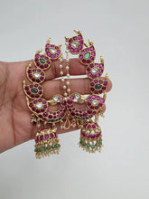 RubyGreen Antique Gold-plated Kemp Peacock Earcuff Earrings/Earcuff Jhumkas/Traditional ethnic earrings/Trendy South indian earrings/Bridal