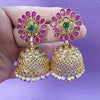Ruby Green Gold Polki Stone Jhumka, Gold-plated Dangler Earrings/Brass Jhumkas/Ethnic earrings/Trendy earrings/Statement earrings