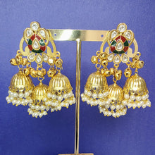 RubyGreen Kashmiri Jhumka Earrings, Gold-plated Dangler Earrings/Brass Jhumkas/Ethnic Gungroo earrings/Trendy earrings/Statement earrings