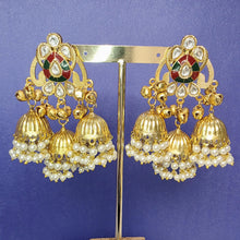 RubyGreen Kashmiri Jhumka Earrings, Gold-plated Dangler Earrings/Brass Jhumkas/Ethnic Gungroo earrings/Trendy earrings/Statement earrings