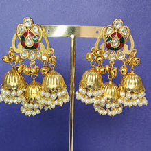 RubyGreen Kashmiri Jhumka Earrings, Gold-plated Dangler Earrings/Brass Jhumkas/Ethnic Gungroo earrings/Trendy earrings/Statement earrings