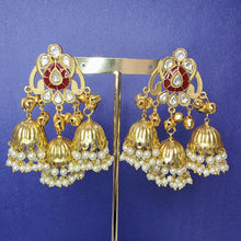 Ruby Kashmiri Jhumka Earrings, Gold-plated Dangler Earrings/Brass Jhumkas/Ethnic Gungroo earrings/Trendy earrings/Statement earrings