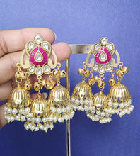 HotPink Kashmiri Jhumka Earrings, Gold-plated Dangler Earrings/Brass Jhumkas/Ethnic Gungroo earrings/Trendy earrings/Statement earrings