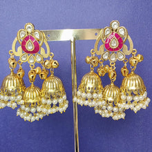 HotPink Kashmiri Jhumka Earrings, Gold-plated Dangler Earrings/Brass Jhumkas/Ethnic Gungroo earrings/Trendy earrings/Statement earrings