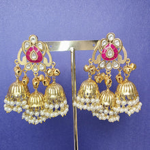 HotPink Kashmiri Jhumka Earrings, Gold-plated Dangler Earrings/Brass Jhumkas/Ethnic Gungroo earrings/Trendy earrings/Statement earrings