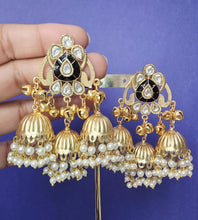 Black Kashmiri Jhumka Earrings, Gold-plated Dangler Earrings/Brass Jhumkas/Ethnic Gungroo earrings/Trendy earrings/Statement earrings