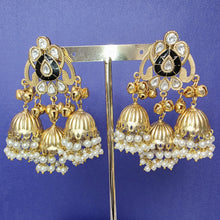 Black Kashmiri Jhumka Earrings, Gold-plated Dangler Earrings/Brass Jhumkas/Ethnic Gungroo earrings/Trendy earrings/Statement earrings