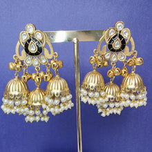 Black Kashmiri Jhumka Earrings, Gold-plated Dangler Earrings/Brass Jhumkas/Ethnic Gungroo earrings/Trendy earrings/Statement earrings