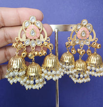 Pink Kashmiri Jhumka Earrings, Gold-plated Dangler Earrings/Brass Jhumkas/Ethnic Gungroo earrings/Trendy earrings/Statement earrings