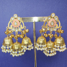 Pink Kashmiri Jhumka Earrings, Gold-plated Dangler Earrings/Brass Jhumkas/Ethnic Gungroo earrings/Trendy earrings/Statement earrings