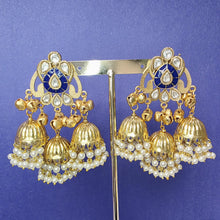 Blue Kashmiri Jhumka Earrings, Gold-plated Dangler Earrings/Brass Jhumkas/Ethnic Gungroo earrings/Trendy earrings/Statement earrings