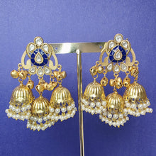 Blue Kashmiri Jhumka Earrings, Gold-plated Dangler Earrings/Brass Jhumkas/Ethnic Gungroo earrings/Trendy earrings/Statement earrings