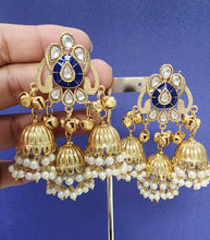 Blue Kashmiri Jhumka Earrings, Gold-plated Dangler Earrings/Brass Jhumkas/Ethnic Gungroo earrings/Trendy earrings/Statement earrings