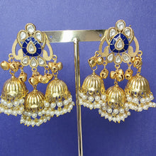 Blue Kashmiri Jhumka Earrings, Gold-plated Dangler Earrings/Brass Jhumkas/Ethnic Gungroo earrings/Trendy earrings/Statement earrings