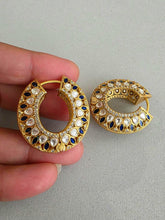 Blue Moissanite Gold-plated polki Hoop Earrings/Bali/Traditional earrings/Trendy earrings/Statement earrings/Bridal /Pakistani/Punjabi