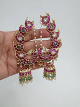 RubyGreen Antique Gold-plated Kemp Peacock Earcuff Earrings/Earcuff Jhumkas/Traditional ethnic earrings/Trendy South indian earrings/Bridal