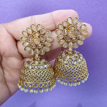 Peach Gold Polki Stone Jhumka, Gold-plated Dangler Earrings/Brass Jhumkas/Ethnic earrings/Trendy earrings/Statement earrings