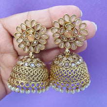 Peach Gold Polki Stone Jhumka, Gold-plated Dangler Earrings/Brass Jhumkas/Ethnic earrings/Trendy earrings/Statement earrings