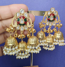 RubyGreen Kashmiri Jhumka Earrings, Gold-plated Dangler Earrings/Brass Jhumkas/Ethnic Gungroo earrings/Trendy earrings/Statement earrings