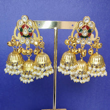 RubyGreen Kashmiri Jhumka Earrings, Gold-plated Dangler Earrings/Brass Jhumkas/Ethnic Gungroo earrings/Trendy earrings/Statement earrings