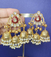 Ruby Kashmiri Jhumka Earrings, Gold-plated Dangler Earrings/Brass Jhumkas/Ethnic Gungroo earrings/Trendy earrings/Statement earrings