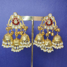 Ruby Kashmiri Jhumka Earrings, Gold-plated Dangler Earrings/Brass Jhumkas/Ethnic Gungroo earrings/Trendy earrings/Statement earrings