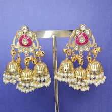HotPink Kashmiri Jhumka Earrings, Gold-plated Dangler Earrings/Brass Jhumkas/Ethnic Gungroo earrings/Trendy earrings/Statement earrings