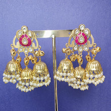 HotPink Kashmiri Jhumka Earrings, Gold-plated Dangler Earrings/Brass Jhumkas/Ethnic Gungroo earrings/Trendy earrings/Statement earrings