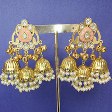 Pink Kashmiri Jhumka Earrings, Gold-plated Dangler Earrings/Brass Jhumkas/Ethnic Gungroo earrings/Trendy earrings/Statement earrings