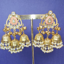 Pink Kashmiri Jhumka Earrings, Gold-plated Dangler Earrings/Brass Jhumkas/Ethnic Gungroo earrings/Trendy earrings/Statement earrings