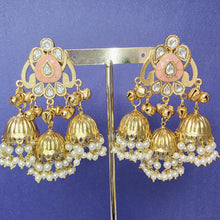 Pink Kashmiri Jhumka Earrings, Gold-plated Dangler Earrings/Brass Jhumkas/Ethnic Gungroo earrings/Trendy earrings/Statement earrings