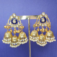 Blue Kashmiri Jhumka Earrings, Gold-plated Dangler Earrings/Brass Jhumkas/Ethnic Gungroo earrings/Trendy earrings/Statement earrings