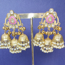Onion Pink Kashmiri Jhumka Earrings, Gold-plated Dangler Earrings/Brass Jhumkas/Ethnic Gungroo earrings/Trendy earrings/Statement earrings