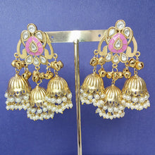 Onion Pink Kashmiri Jhumka Earrings, Gold-plated Dangler Earrings/Brass Jhumkas/Ethnic Gungroo earrings/Trendy earrings/Statement earrings