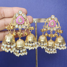 Onion Pink Kashmiri Jhumka Earrings, Gold-plated Dangler Earrings/Brass Jhumkas/Ethnic Gungroo earrings/Trendy earrings/Statement earrings